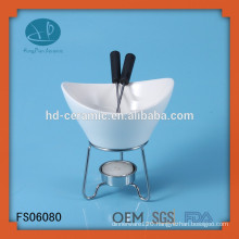 special porcelain fondue warmer with stand,supplier fondue set with metal stand